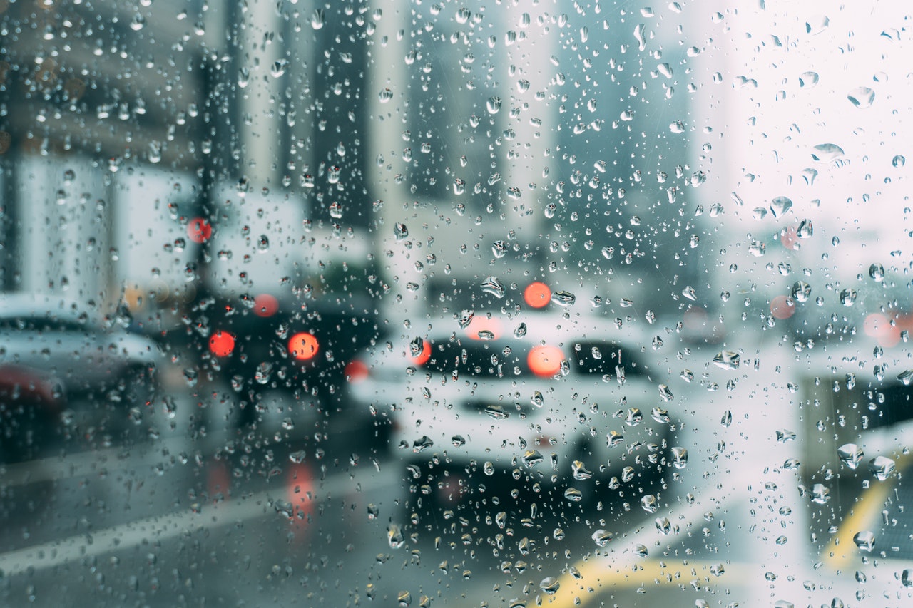 rainy day from inside a car