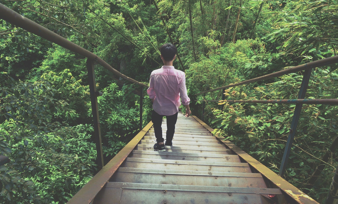 man using the stairs