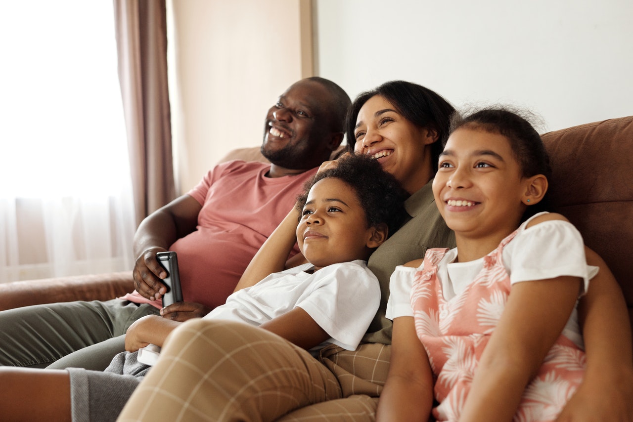 family watching television