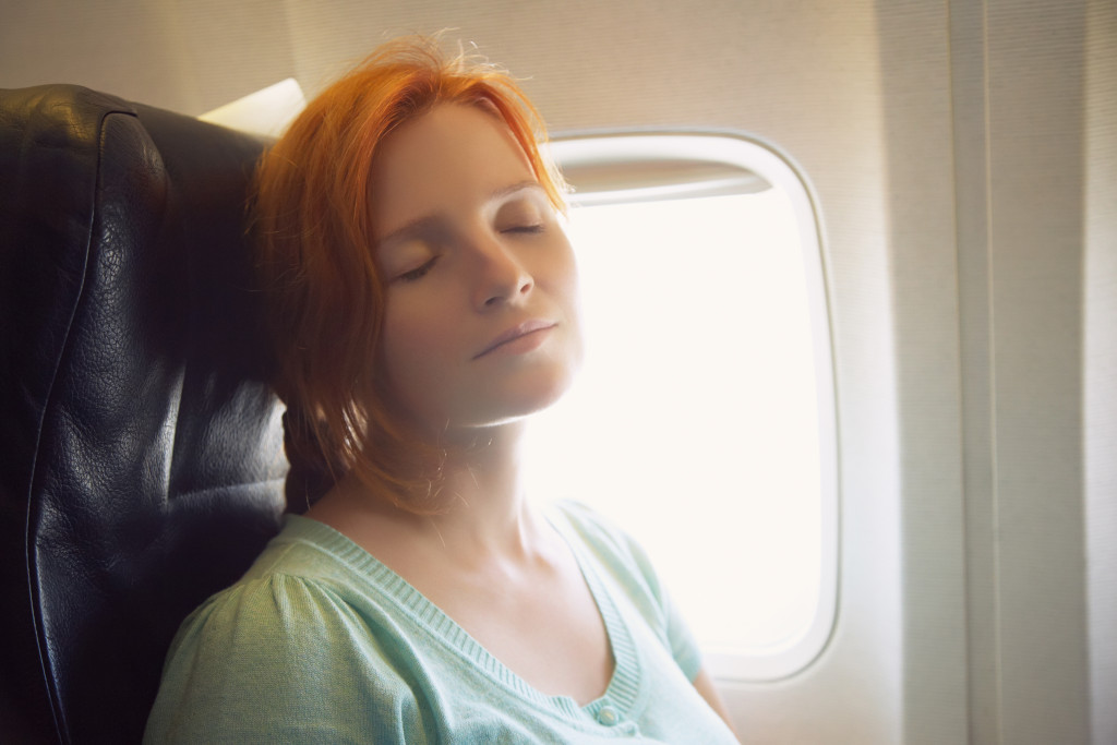 woman in an airplane